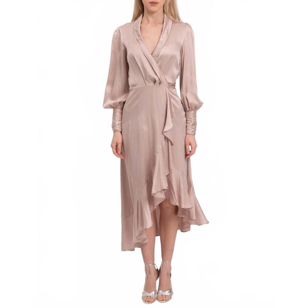 NEW ZIMMERMANN silk wrap midi dress in dusty rose